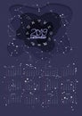 Print for wall calendar 2019 in cartoon style with astronomically correct constellations and symbols of zodiac signs. Royalty Free Stock Photo